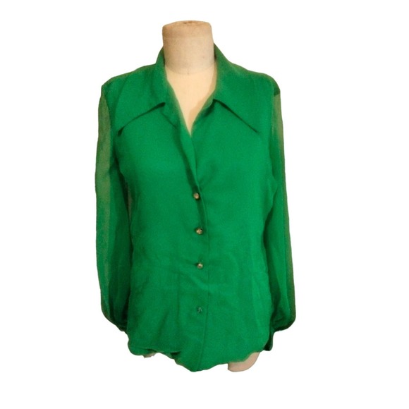 Lilli Diamond Green Chiffon Top and Palazzo Pant 2 Pc Outfit Set Vintage S - Picture 7 of 13